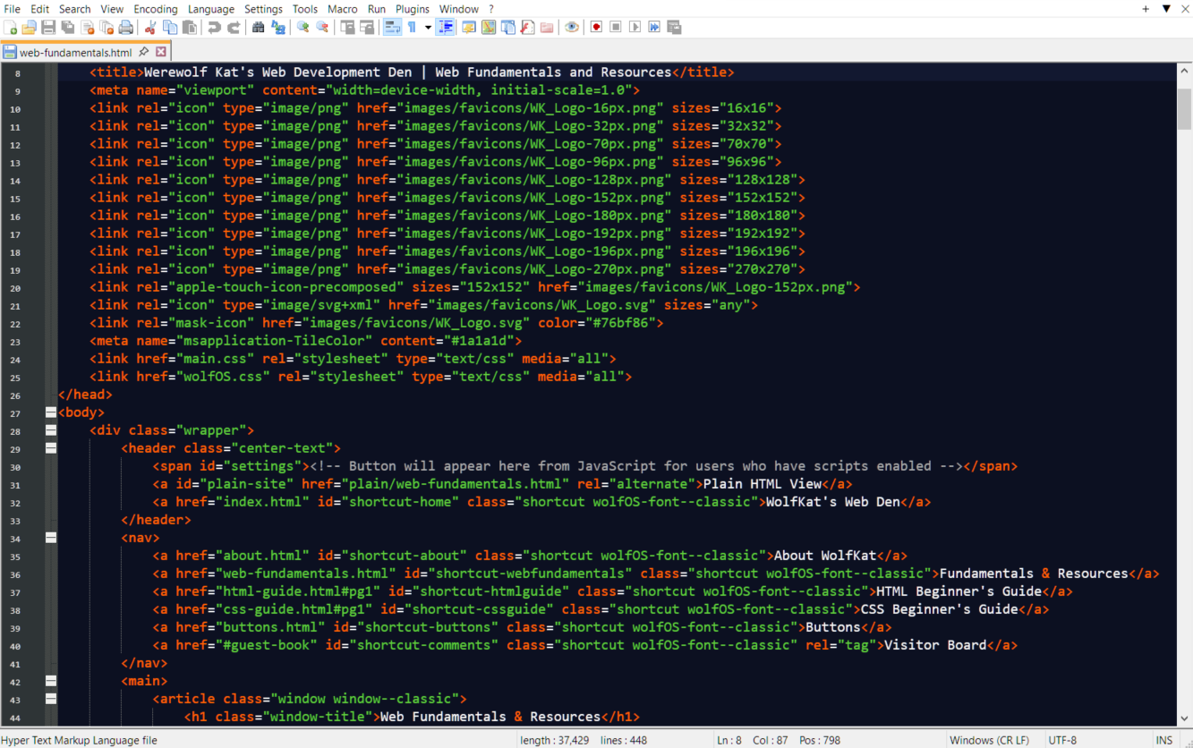 Screenshot of Notepad++ open with an HTML file
